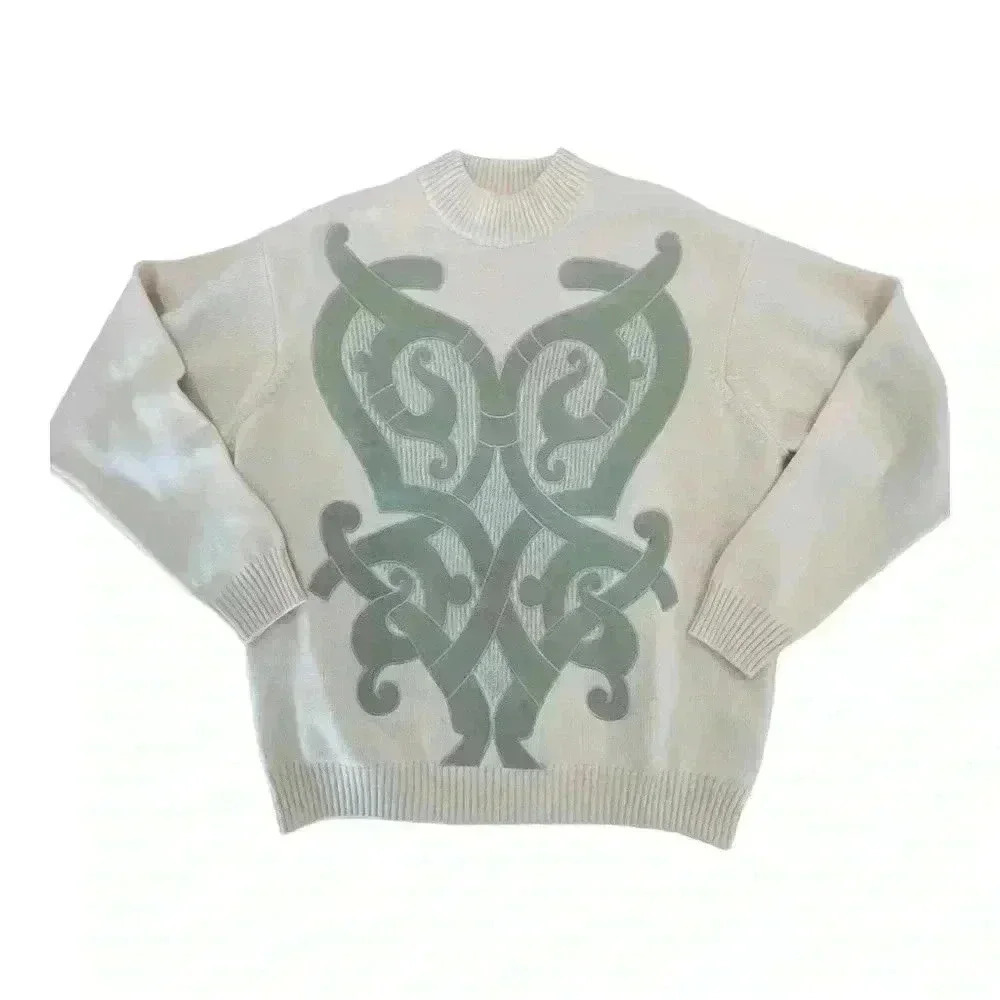 ITALIAN DESIGNER UMBERTO BILANCIONI Wool Sweater Leather Detailing IT 52
